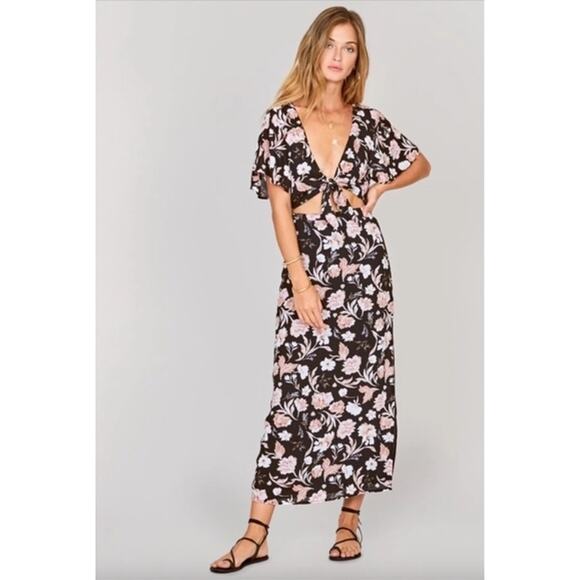 Amuse Society V-Neck Floral Cut Out Maxi Dress Size XS Vacation Party Summer - Picture 1 of 11